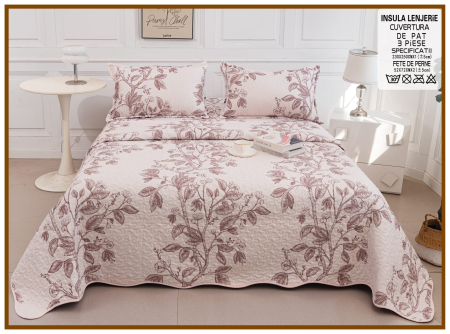 CUVERTURI - Cuvertura Din Bumbac Matlasat Cu Doua Fete - Crengute Bej De Primavara