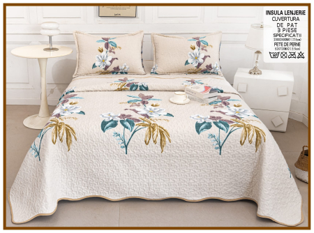 Cuverturi 3 Piese - Cuvertura Din Bumbac Matlasat Cu Doua Fete - Flori