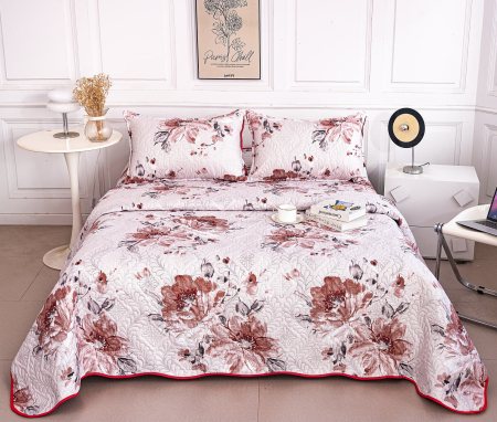 CUVERTURI - Cuvertura Din Bumbac Matlasat Cu Doua Fete - Flori Caramizii