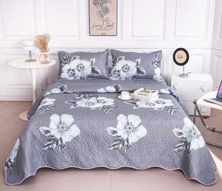 CUVERTURI - Cuvertura Din Bumbac Matlasat Cu Doua Fete - Flori In Nuante De Gri