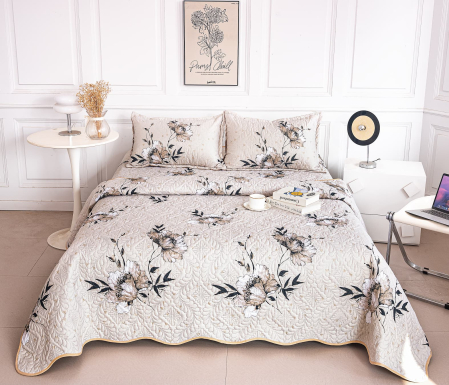 Cuvertura Din Bumbac Matlasat Cu Doua Fete - Flori Si Crengute [1]