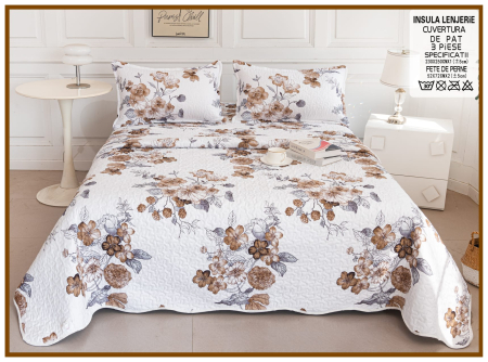 Cuverturi 3 Piese - Cuvertura Din Bumbac Matlasat Cu Doua Fete - Floricele De Sezon