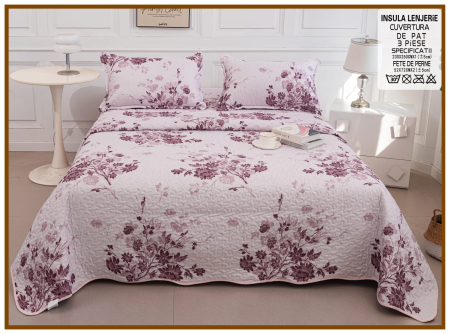 CUVERTURI - Cuvertura Din Bumbac Matlasat Cu Doua Fete - Floricele Pe Roz Pal