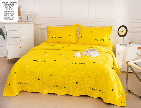 CUVERTURI - Cuvertura Din Bumbac Matlasat Cu Doua Fete - Galben Cu Gene