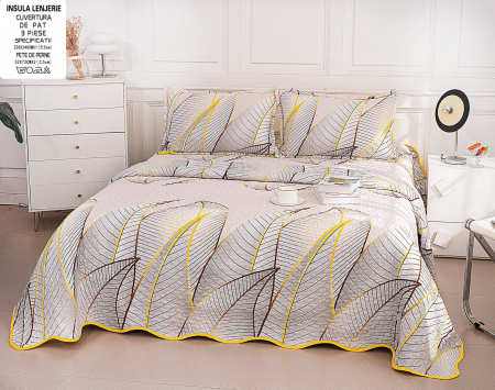 Cuvertura Din Bumbac Matlasat Cu Doua Fete - Galben Cu Gene [1]
