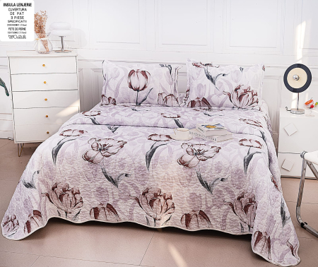 CUVERTURI - Cuvertura Din Bumbac Matlasat Cu Doua Fete - Lalele Inflorite