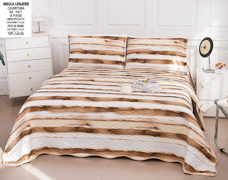 Cuvertura Din Bumbac Matlasat Cu Doua Fete - Maro Cu Floricele [1]