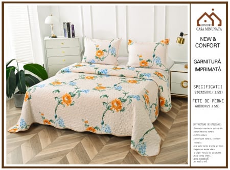 Cuvertura Din Bumbac Matlasat Cu Doua Fete - Orange Flower CUVERTURI - Cuvertura Din Bumbac Matlasat Cu Doua Fete - Orange Flower