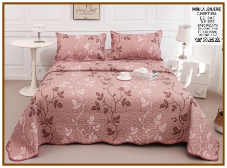 CUVERTURI - Cuvertura Din Bumbac Matlasat Cu Doua Fete - Ramuri De Toamna Rose