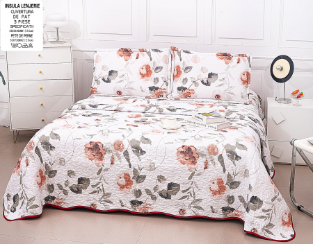 Cuvertura Din Bumbac Matlasat Cu Doua Fete - Trandafiri Caramizii CUVERTURI - Cuvertura Din Bumbac Matlasat Cu Doua Fete - Trandafiri Caramizii