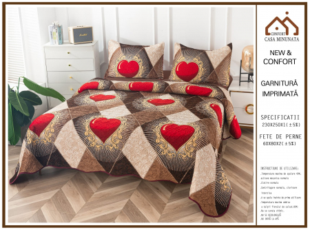 CUVERTURI - Cuvertura Din Catifea 3 Piese - Royal Hearts