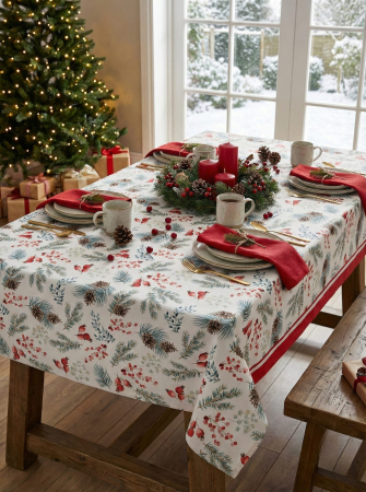 Fata de masa Craciun - Fata De Masa 5D Pentru Craciun 150x150cm - Crengute De Brad