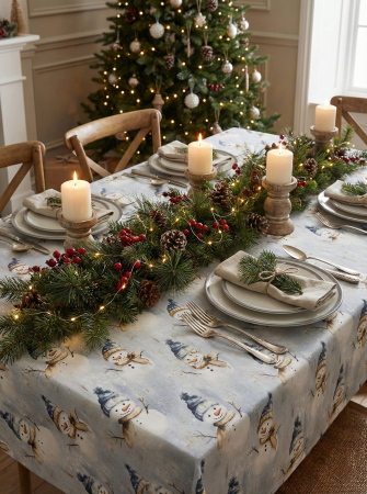 Fata de masa Craciun - Fata De Masa 5D Pentru Craciun 180x220cm - Oameni De Zapada