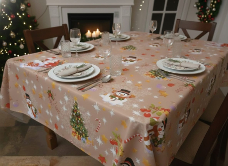 Fata De Masa Pentru Craciun 150x150cm - Bej Cu Mos Craciun [2]