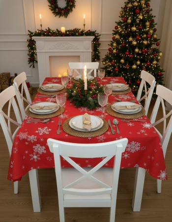 Fata De Masa Pentru Craciun 150x220cm - Fulgi De Zapada [1]