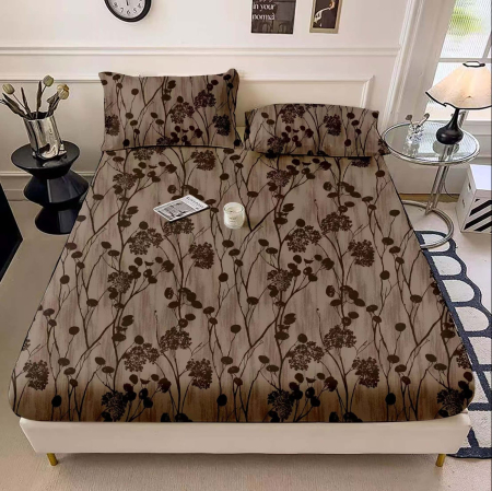 Husa Cocolino Cu Elastic Si 2 Fete Din Blanita Artificiala De Iepure - Rabbit - 180x200x30cm - Flori Maro [1]