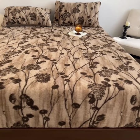 Huse De Pat Blana Artificiala Rabbit - Iepure - Husa Cocolino Cu Elastic Si 2 Fete Din Blanita Artificiala De Iepure - Rabbit - 180x200x30cm - Flori Maro