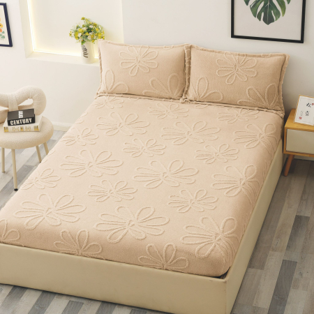 HUSE DE PAT CU ELASTIC - Husa Cocolino Floricele Gofrate 180x200cm - Bej