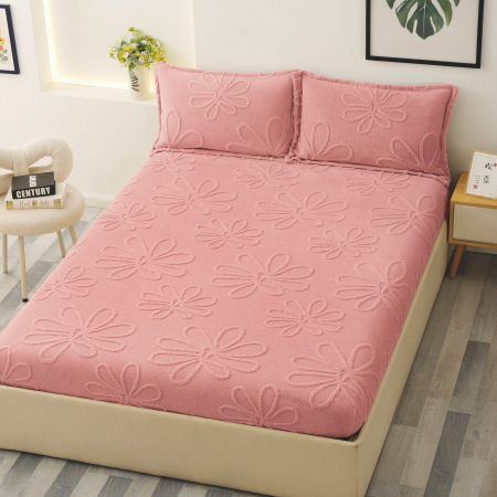 HUSE DE PAT CU ELASTIC - Husa Cocolino Floricele Gofrate 180x200cm - Roz
