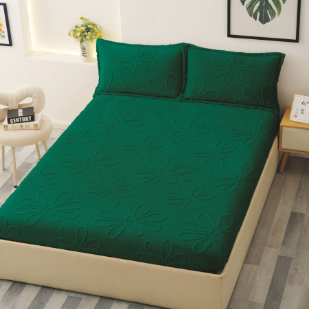 HUSE DE PAT CU ELASTIC - Husa Cocolino Floricele Gofrate 180x200cm - Verde