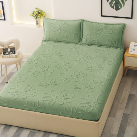 HUSE DE PAT CU ELASTIC - Husa Cocolino Floricele Gofrate 180x200cm - Verde Fistic