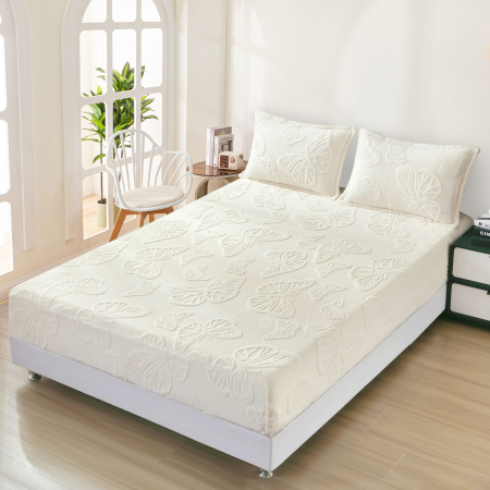 HUSE DE PAT CU ELASTIC - Husa Cocolino Fluturi Gofrati 140x200cm - Crem