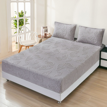 HUSE DE PAT CU ELASTIC - Husa Cocolino Fluturi Gofrati 140x200cm - Gri Deschis