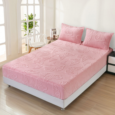 HUSE DE PAT CU ELASTIC - Husa Cocolino Fluturi Gofrati 140x200cm - Roz