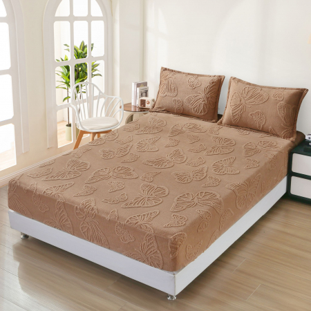 HUSE DE PAT CU ELASTIC - Husa Cocolino Fluturi Gofrati 160x200cm - Bej Cacao Cu Lapte