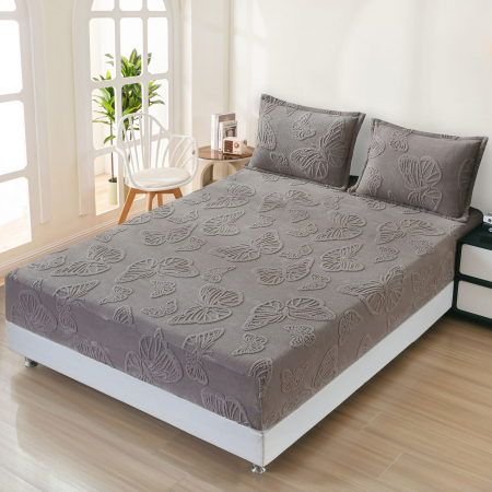 HUSE DE PAT CU ELASTIC - Husa Cocolino Fluturi Gofrati 160x200cm - Gri