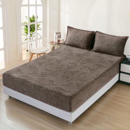 HUSE DE PAT CU ELASTIC - Husa Cocolino Fluturi Gofrati 160x200cm - Maro