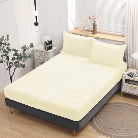 HUSE DE PAT CU ELASTIC - Husa Cocolino Fluturi Gofrati 180x200cm - Crem