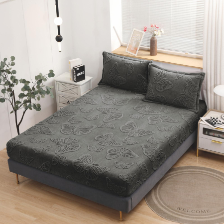 HUSE DE PAT CU ELASTIC - Husa Cocolino Fluturi Gofrati 180x200cm - Gri Antracit