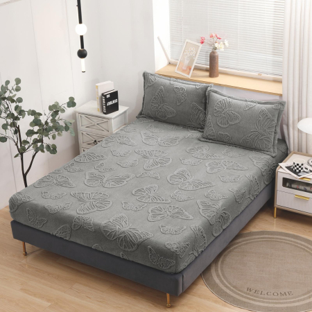HUSE DE PAT CU ELASTIC - Husa Cocolino Fluturi Gofrati 180x200cm - Gri Inchis