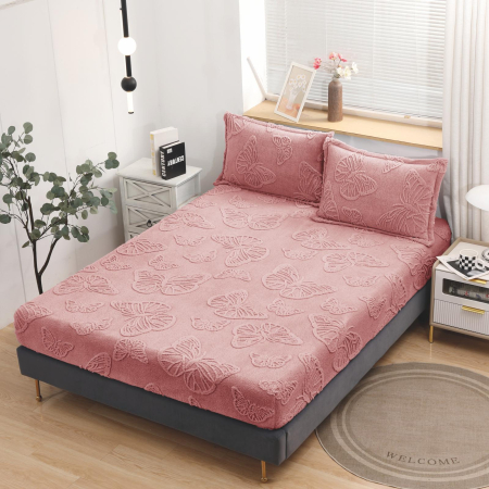 HUSE DE PAT CU ELASTIC - Husa Cocolino Fluturi Gofrati 180x200cm - Gri Roz Inchis