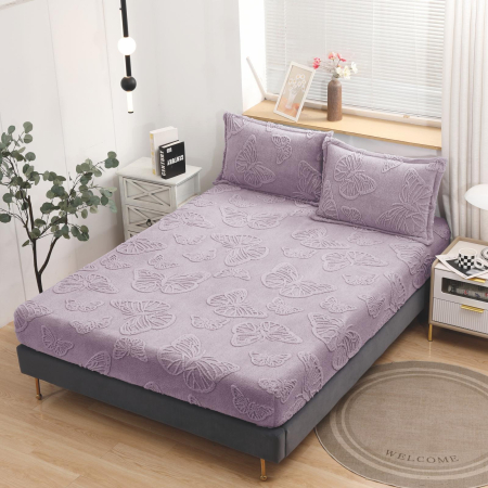 HUSE DE PAT CU ELASTIC - Husa Cocolino Fluturi Gofrati 180x200cm - Lila