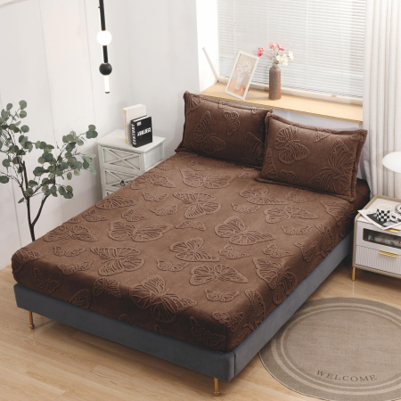 HUSE DE PAT CU ELASTIC - Husa Cocolino Fluturi Gofrati 180x200cm - Maro