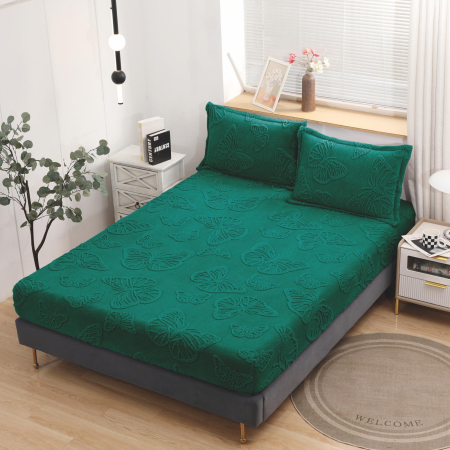 HUSE DE PAT CU ELASTIC - Husa Cocolino Fluturi Gofrati 180x200cm - Verde Smarald