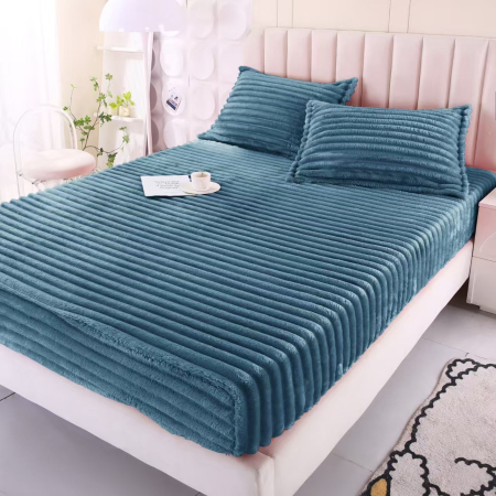 HUSE DE PAT CU ELASTIC - Husa Cocolino Groasa UNI In Dungi - Albastru-Gri Deschis