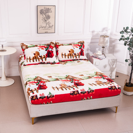 HUSE DE PAT CU ELASTIC - Husa Cocolino Model Craciun - Lista Lui Mos Craciun