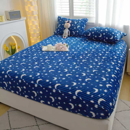 Husa Cocolino 180x200cm cu Elastic si 2 Fete de Perna Model Gofrat Cu Stelute - Albastru Bleumarin [10]