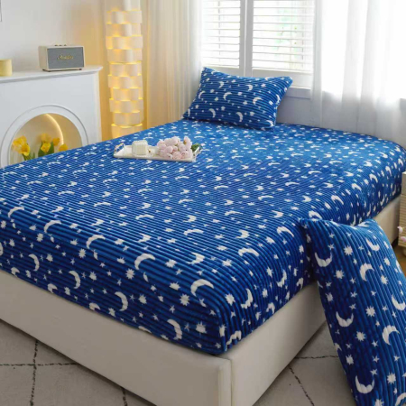 Husa Cocolino 180x200cm cu Elastic si 2 Fete de Perna Model Gofrat Cu Stelute - Albastru Bleumarin [1]