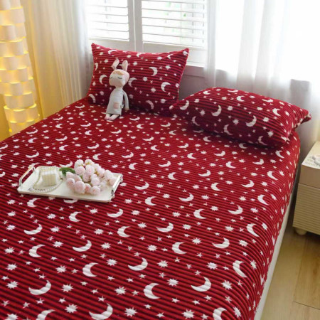 Husa Cocolino 180x200cm cu Elastic si 2 Fete de Perna Model Gofrat Cu Stelute - Rosu Bordo [15]