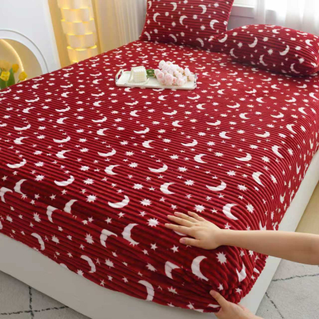 Husa Cocolino 180x200cm cu Elastic si 2 Fete de Perna Model Gofrat Cu Stelute - Rosu Bordo [3]
