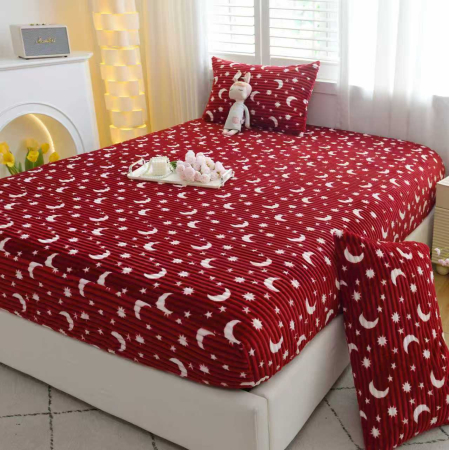 Huse De Pat Cocolino - Husa Cocolino 180x200cm cu Elastic si 2 Fete de Perna Model Gofrat Cu Stelute - Rosu Bordo