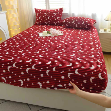 Husa Cocolino 180x200cm cu Elastic si 2 Fete de Perna Model Gofrat Cu Stelute - Rosu Bordo [11]