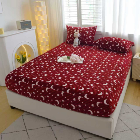 Husa Cocolino 180x200cm cu Elastic si 2 Fete de Perna Model Gofrat Cu Stelute - Rosu Bordo [7]