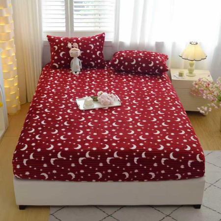 Husa Cocolino 180x200cm cu Elastic si 2 Fete de Perna Model Gofrat Cu Stelute - Rosu Bordo [1]