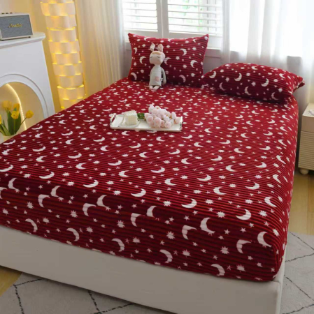 Husa Cocolino 180x200cm cu Elastic si 2 Fete de Perna Model Gofrat Cu Stelute - Rosu Bordo [13]