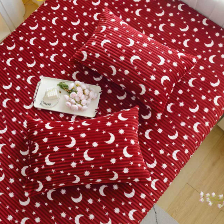 Cearceaf Pat Cocolino 200x230cm + 2 Fete de Perna Model Gofrat cu Stelute - Rosu Bordo [3]